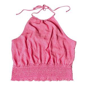 Sienna Sky Women’s Hot Pink Halter Top Size XL Smocked Tie Back NWT